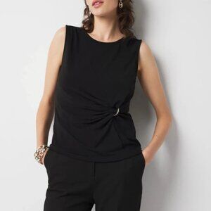 WHBM Ring Ruched Tank Shirt Top Black Large NWT Sleeveless White House Market